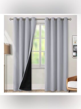 2 Panels 42Wx84L Grey Blackout Grommet Curtains